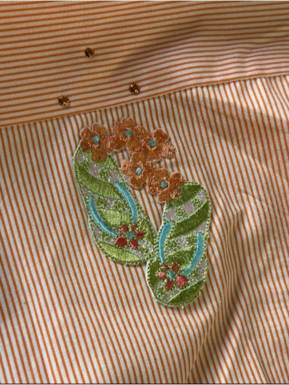 Las Olas Striped Button Up Shirt Top Embroidered Rhinestone Women's M - Picture 3 of 10